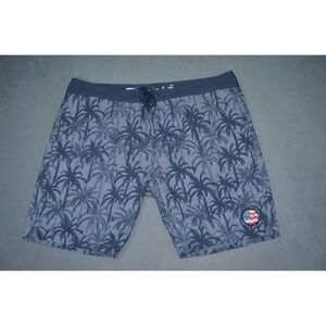 Travis Mathew Board Shorts Mens 42 Swim Trunks Blue Palm Tree Unlined 9"